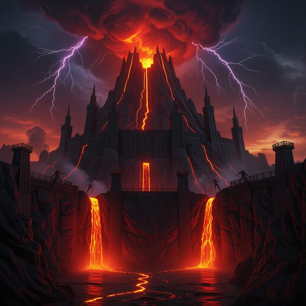 Super Villain Fortress in Erupting Volcano