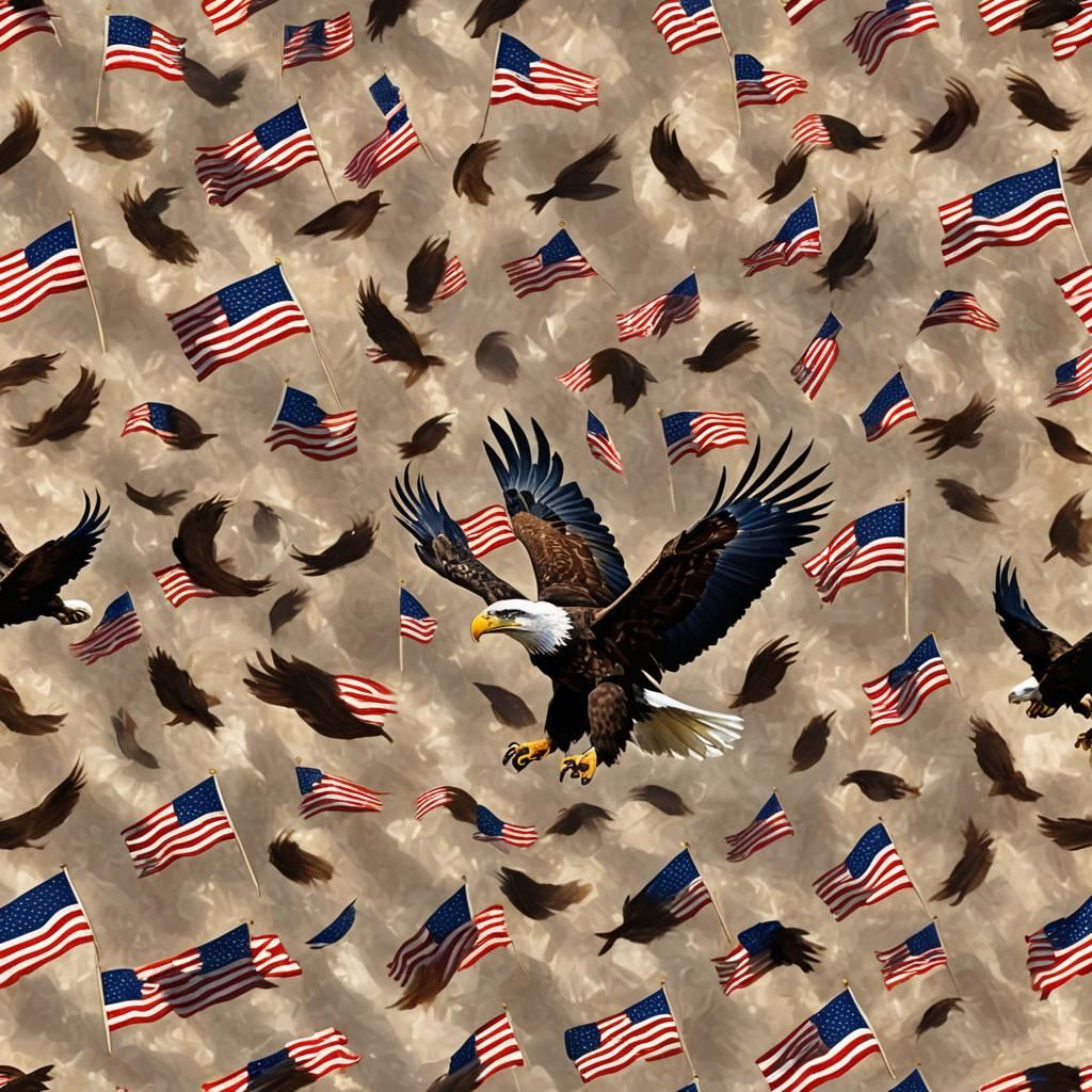 American Eagle Soaring Over Flags in Cinematic Style