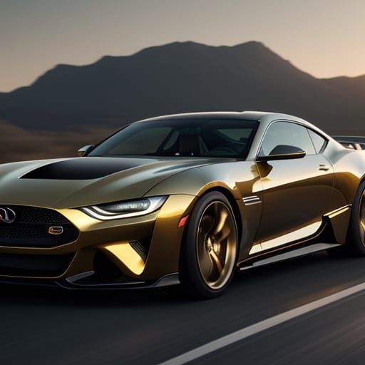 Sleek Modern Car with Neon Headlights in Golden Light