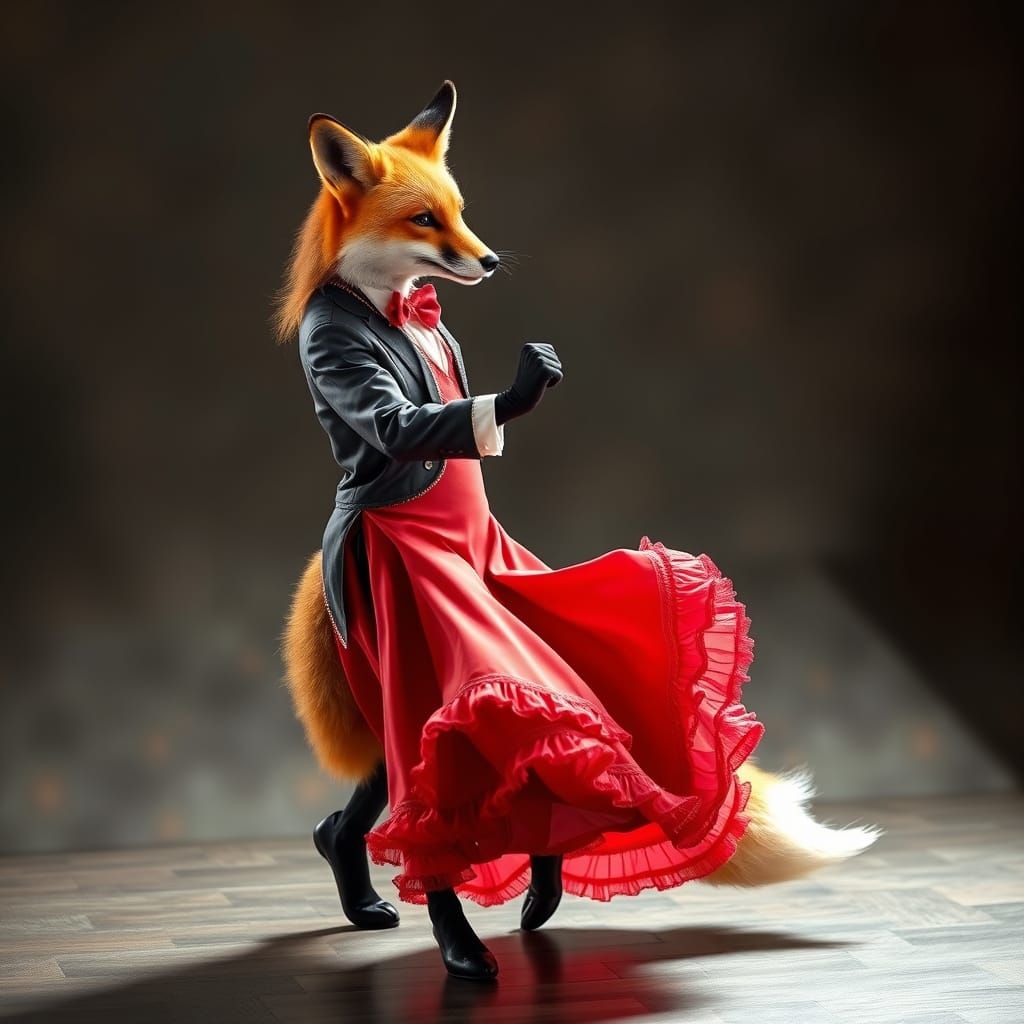 Fox in Flamenco Dress Dancing Foxtrot
