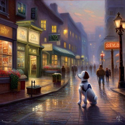 Robot Dog in Light-Infused Landscape