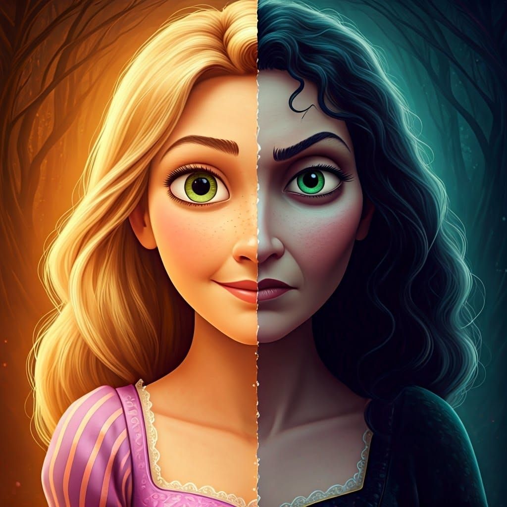 Rapunzel and Mother Gothel: A Surreal Portrait