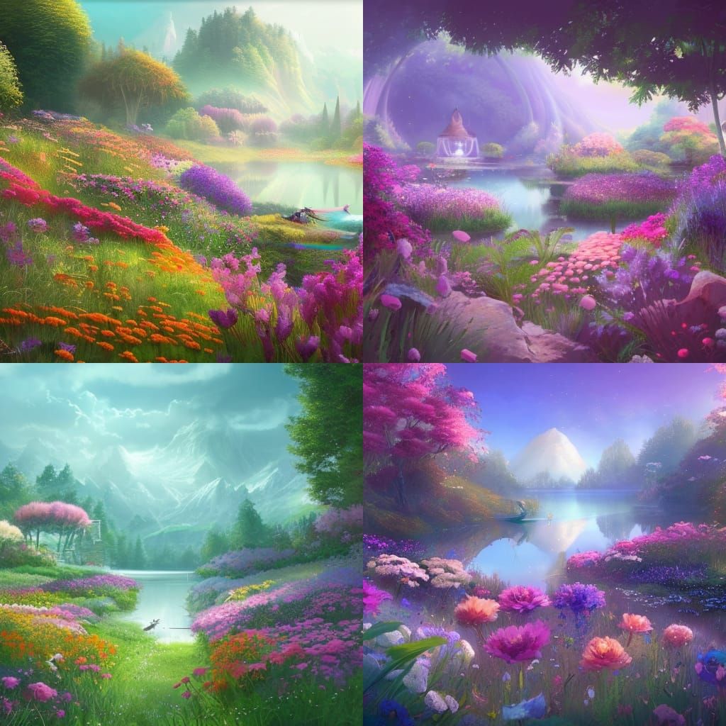 Dream Flower Garden with Mystical Energy, Digital Art
