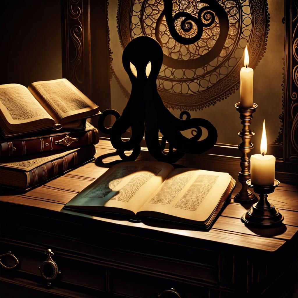 Dark Academia Tentacle Shadow on Antique Desk