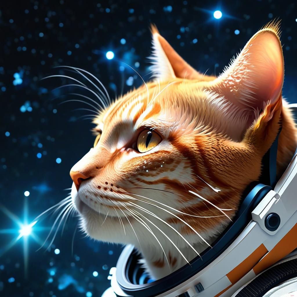 Tabby Cat Astronaut in Galaxy: Anime Style 3D Portrait