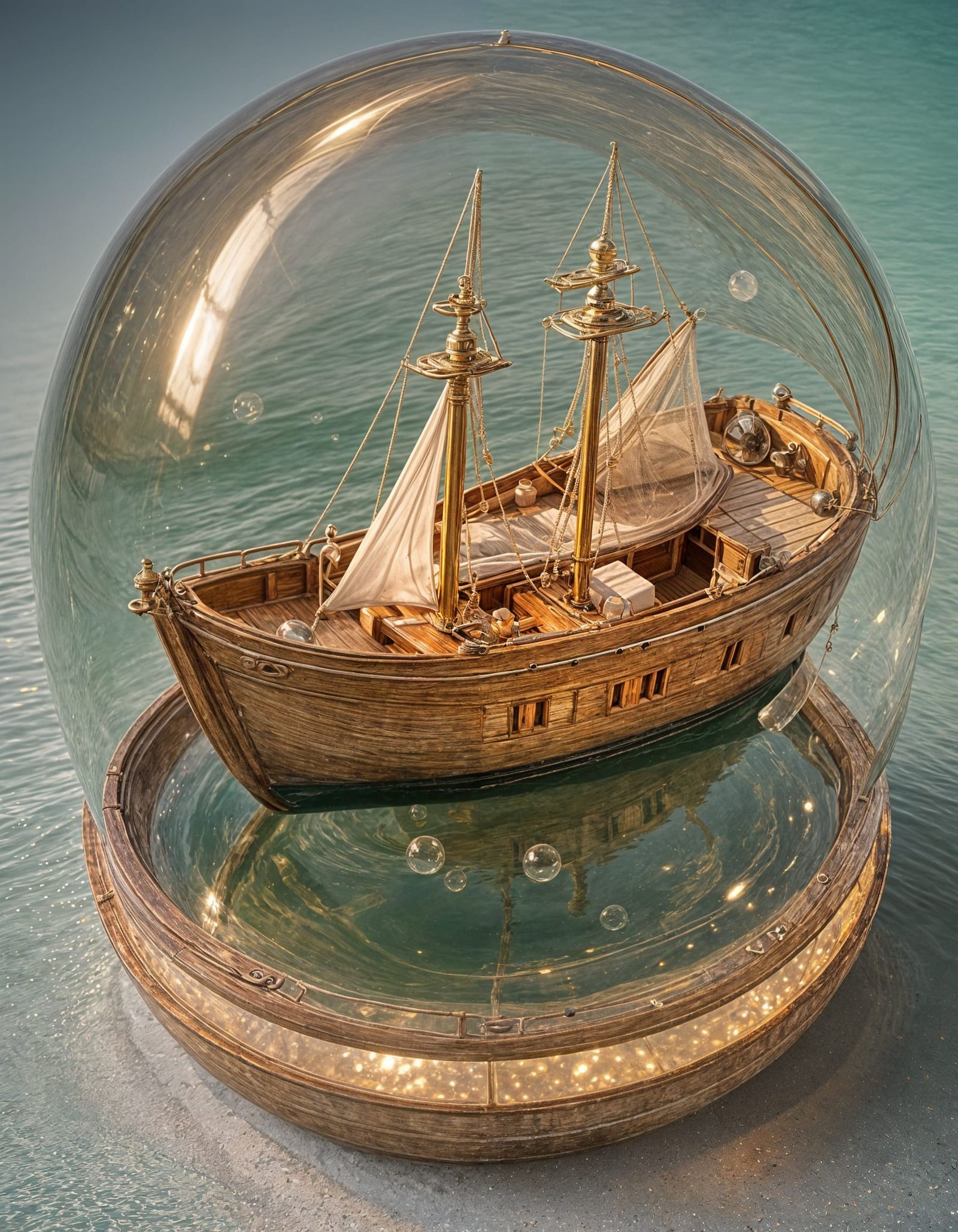 Boat Inside Shimmering Glass Bubble