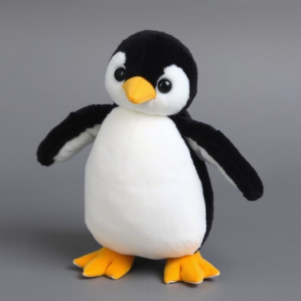 Kawaii Plush Penguin Figure in Anime Art Style