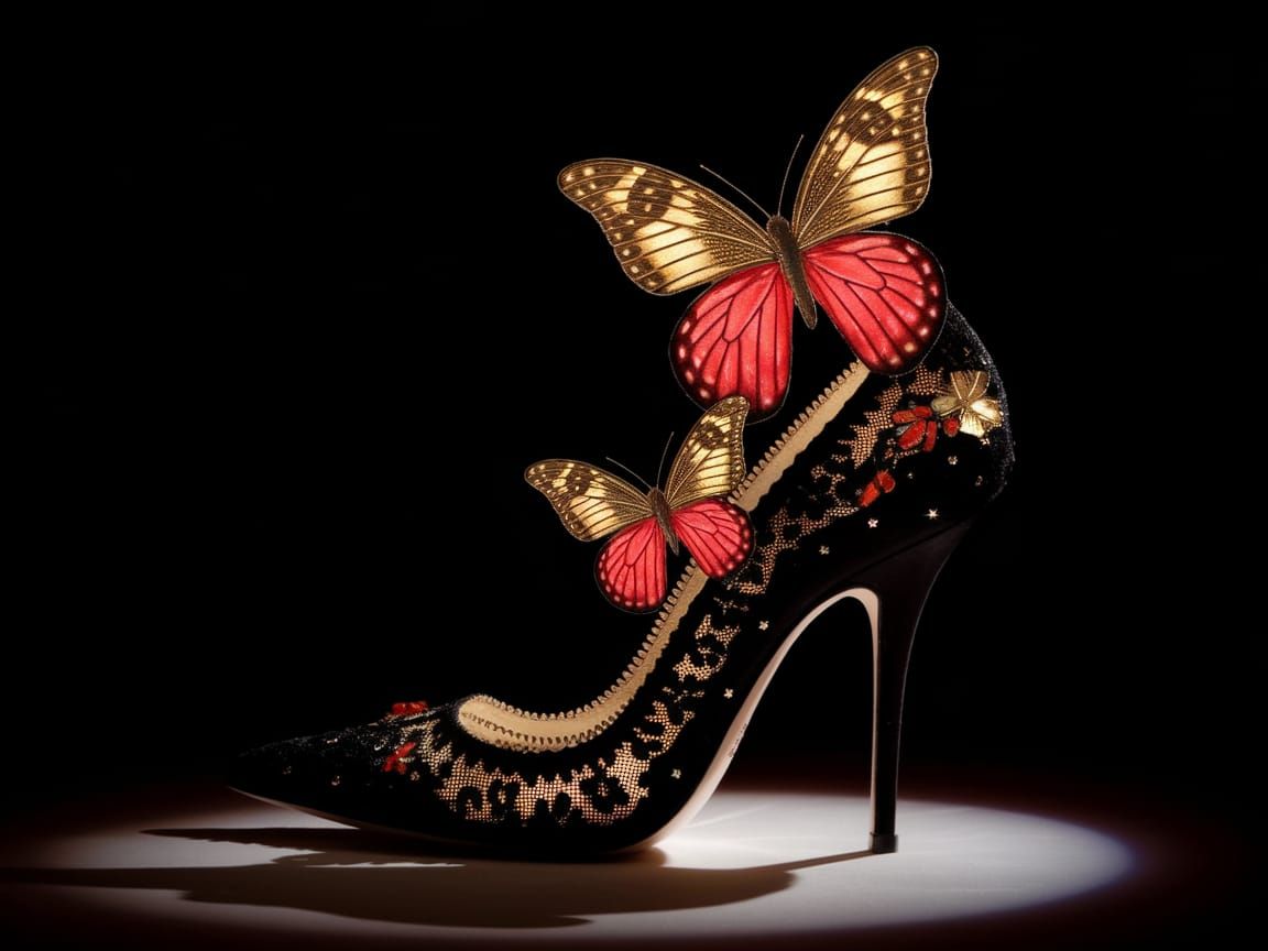Luxurious Black Stiletto with Golden Butterflies