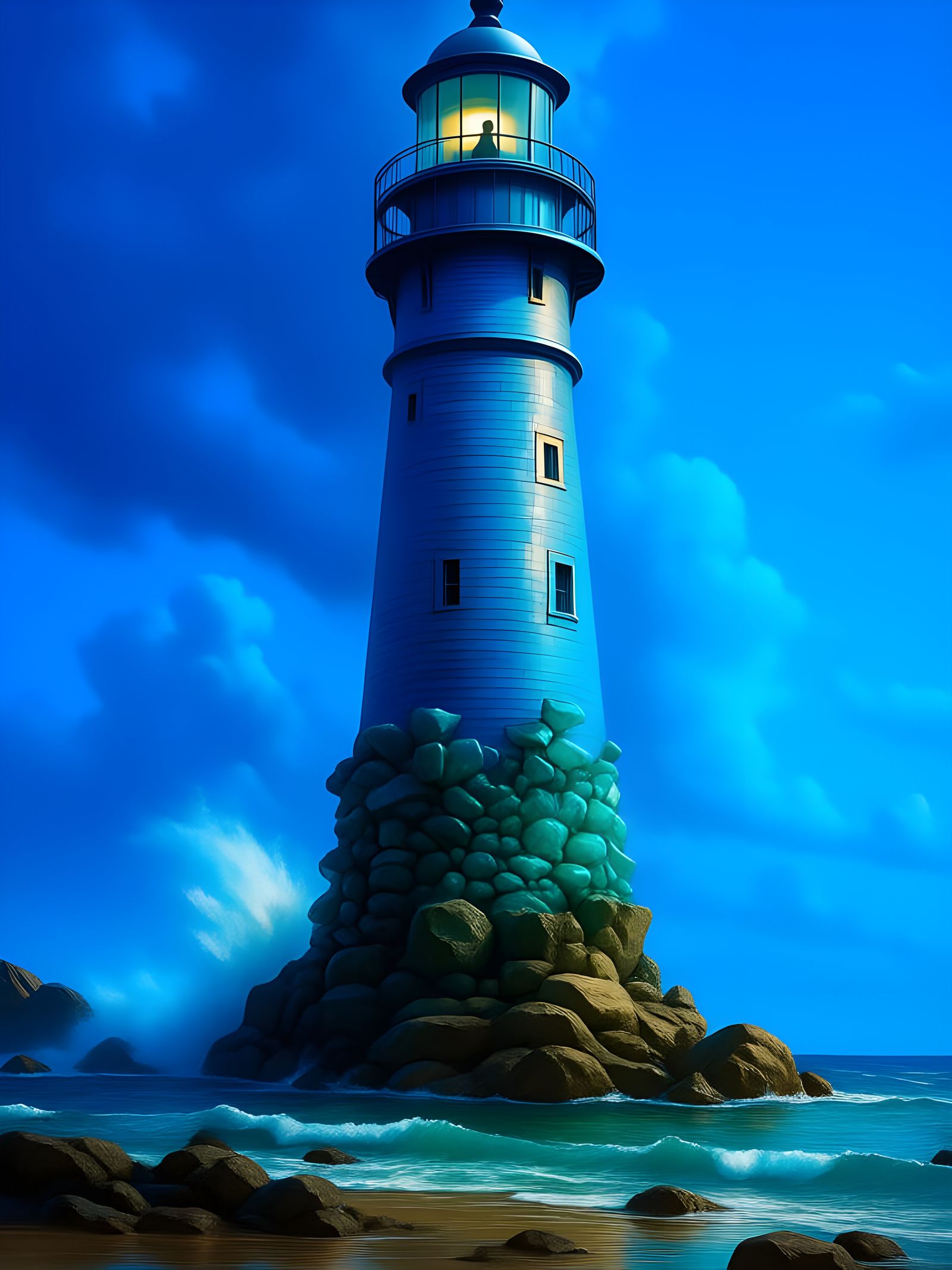 Sea Glass Lighthouse Bathed in Iridescent Spray