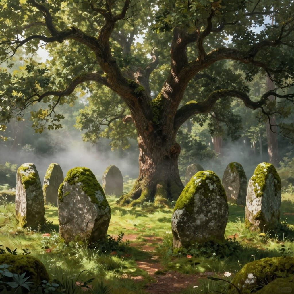 Mystical Forest Circle with Ancient Standing Stones