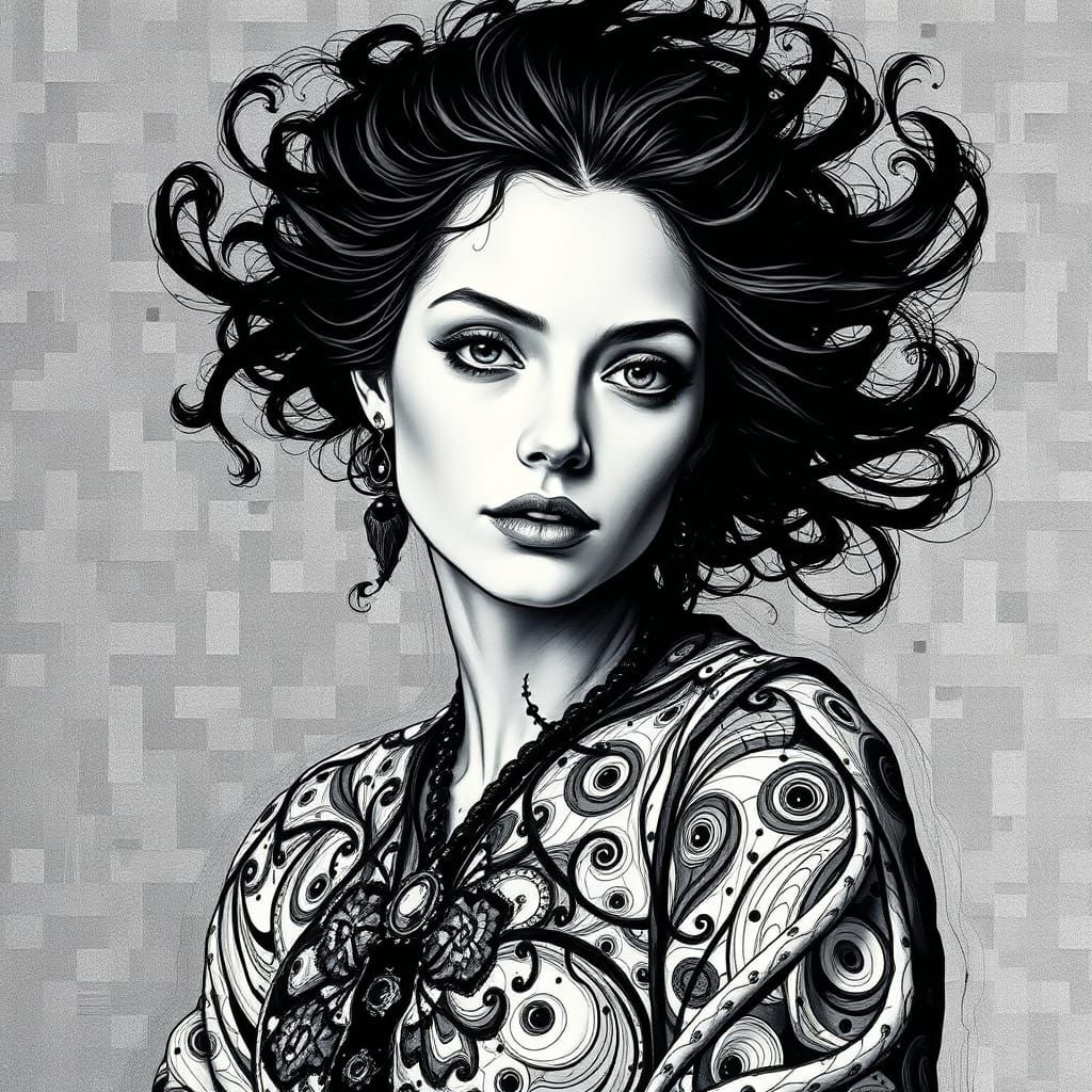 Abstract Glitch Art Portrait of a Woman in Black and White