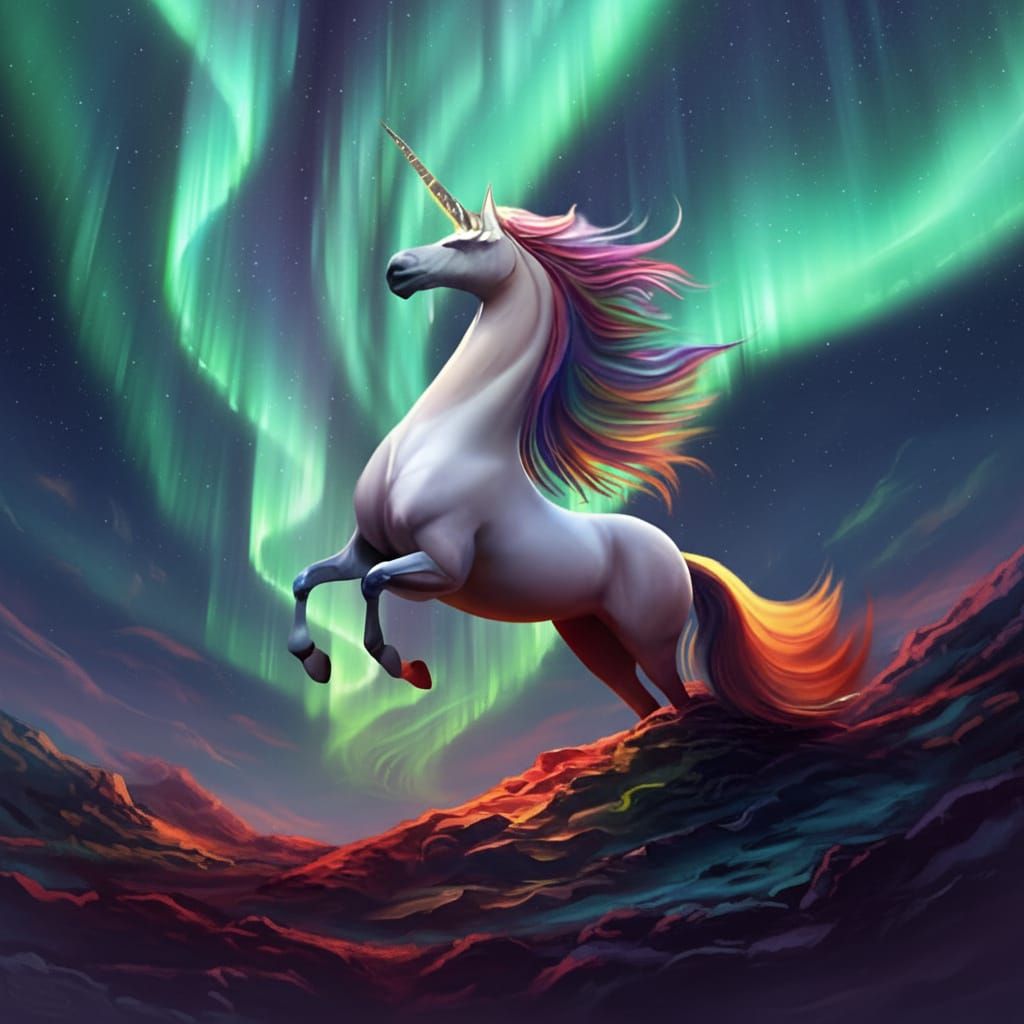 Majestic Unicorn in Cosmic Rainbow Flight