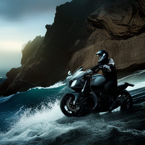 Motorcyclist on Cliffside Road: Epic Digital Painting