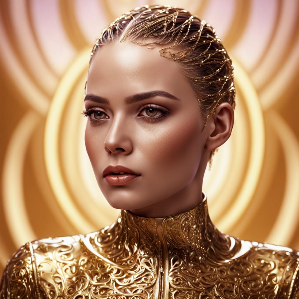 Hyperrealistic Close-Up of a Woman in Vibrant Latex Dress