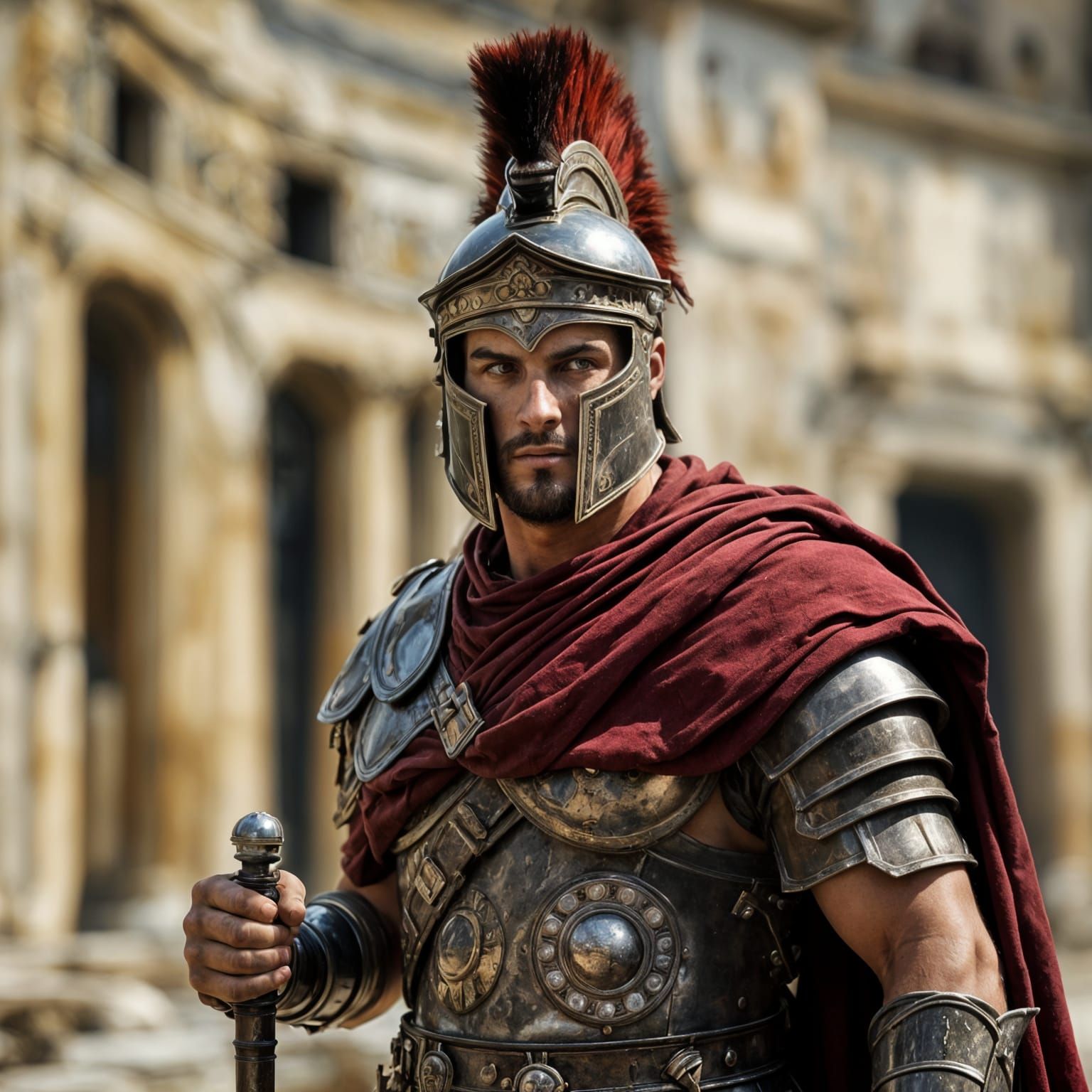 Roman Legionary Readies for Battle in Imperial Armor