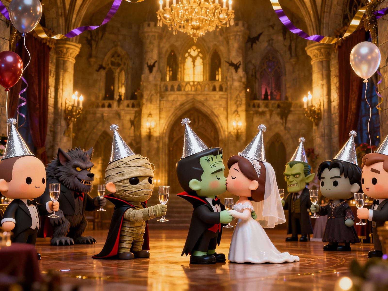 Chibi Monsters Toast New Year's Eve at Dracula's Castle
