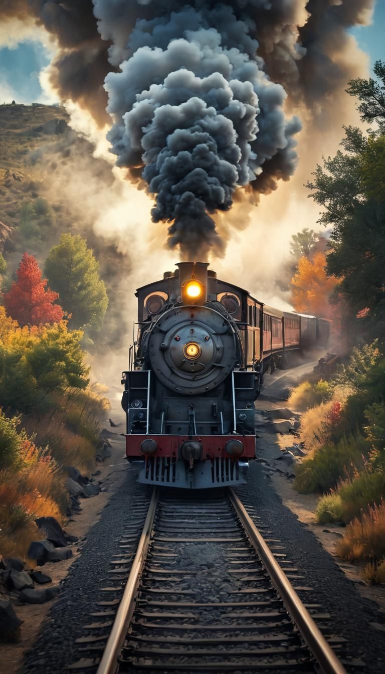 Steam Locomotive on Transcontinental Railroad in HDR