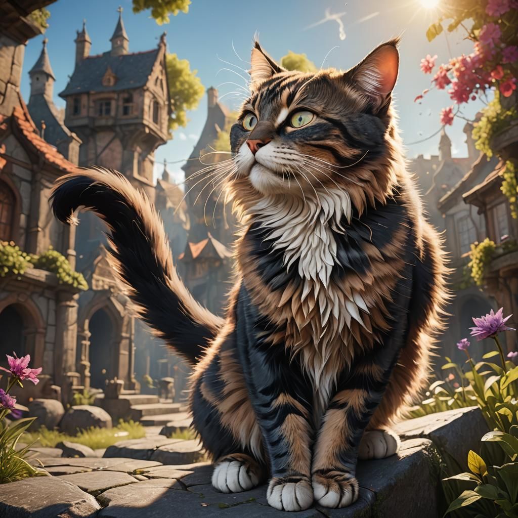 Cat Stretching on a Sunny Day: Matte Painting