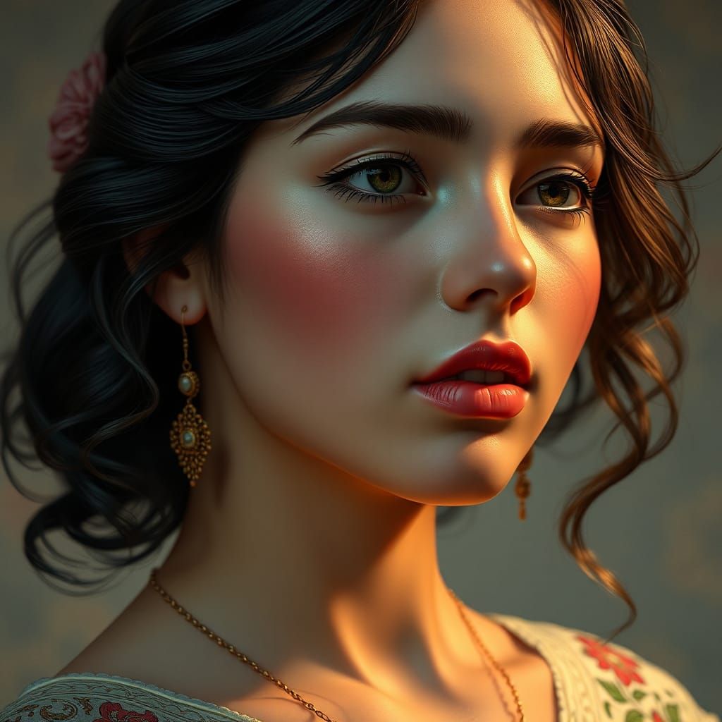 Hyperrealistic Portrait in Art Nouveau Style