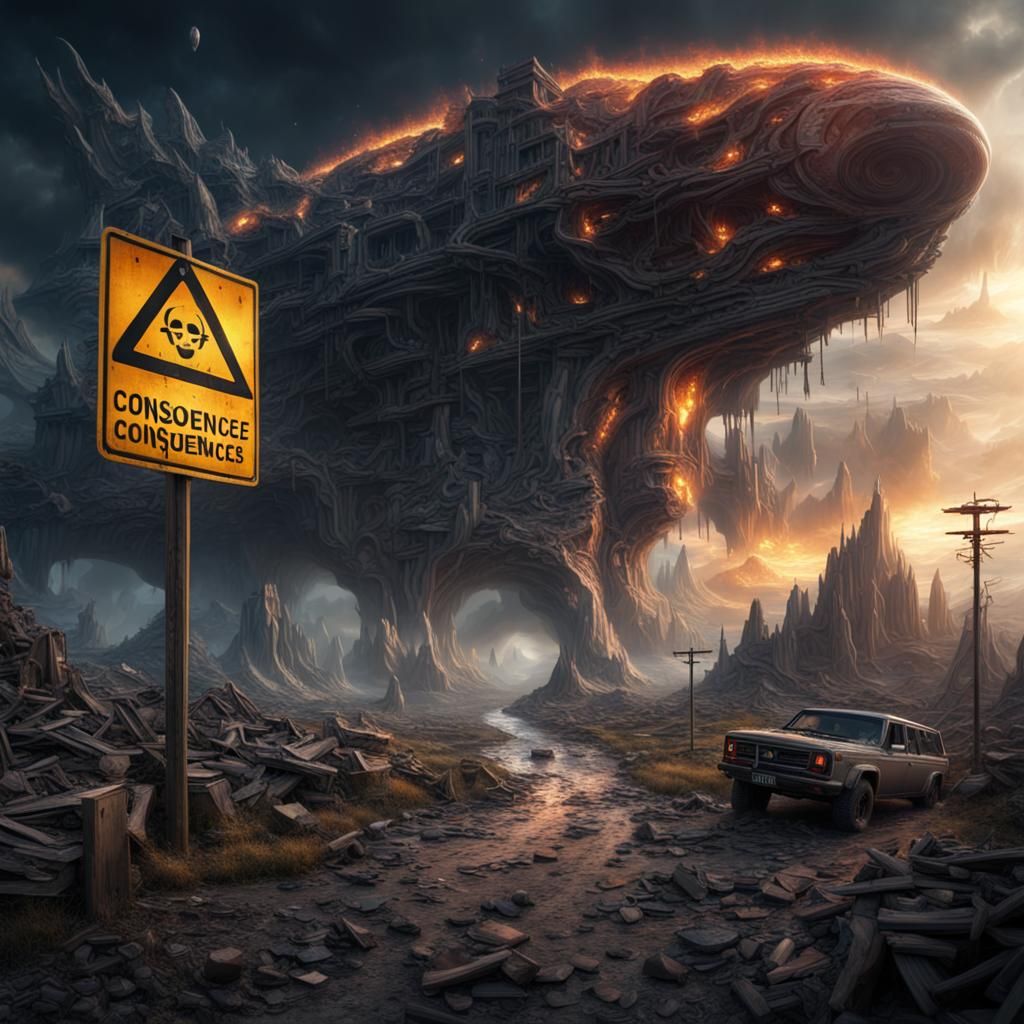 Cosmic Fantasy Warning Signs in Hyperrealistic Style