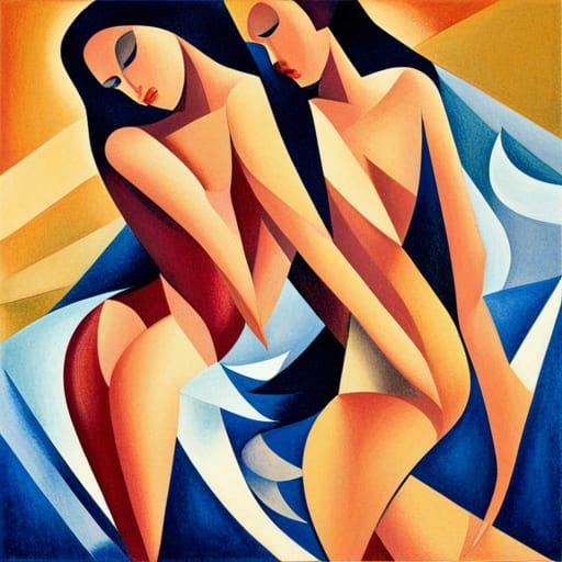 Twin-Tailed Siren in Abstract Cubism Style