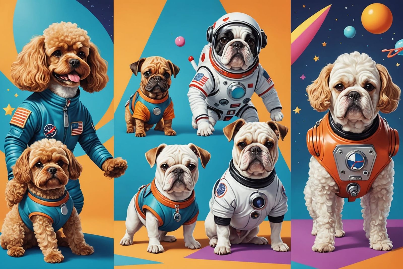 Playful Dogs in Costumes: Digital Cartoon Art