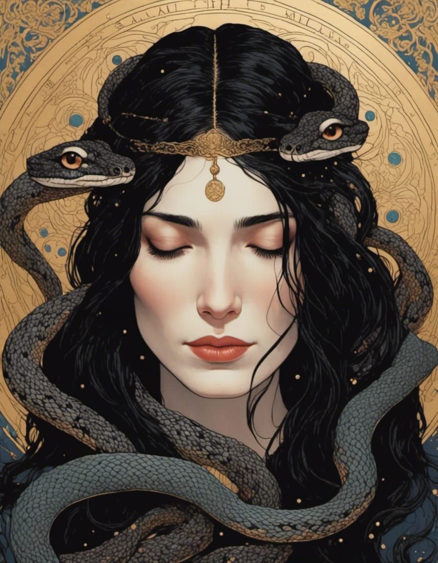 Striking Portrait of Lilith in Palekh Style