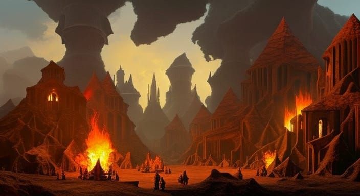 Fantasy town of fire