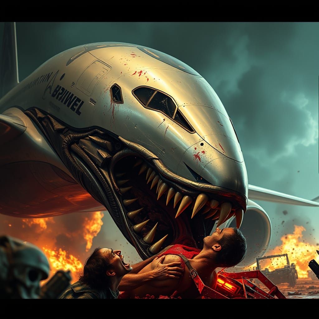 Mutated Boeing 787 Devours Victim in a Horror Movie Still