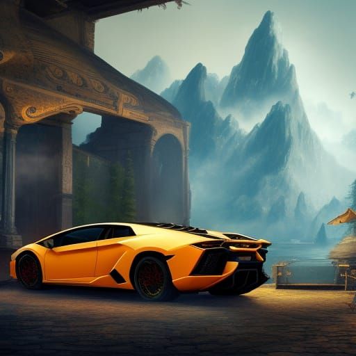 Detailed Matte Painting of a Lamborghini