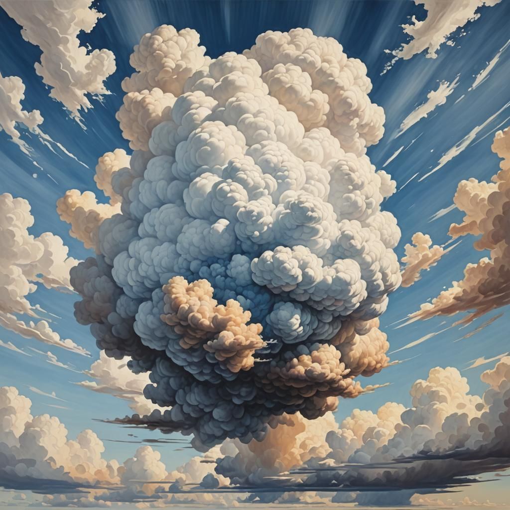 Mysterious Spherical Cloud in Gouache Painting