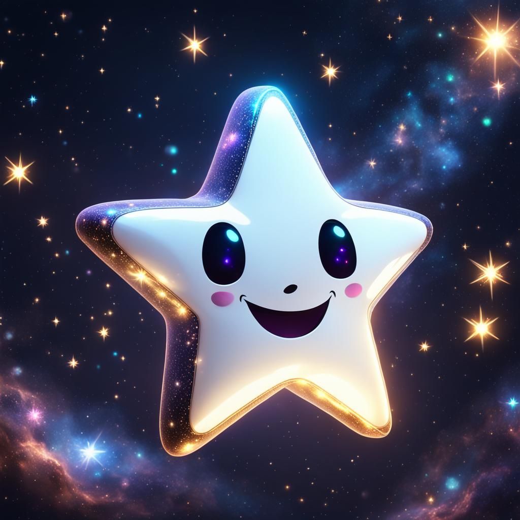 cute little white shiny star with a cute face smiling in the...