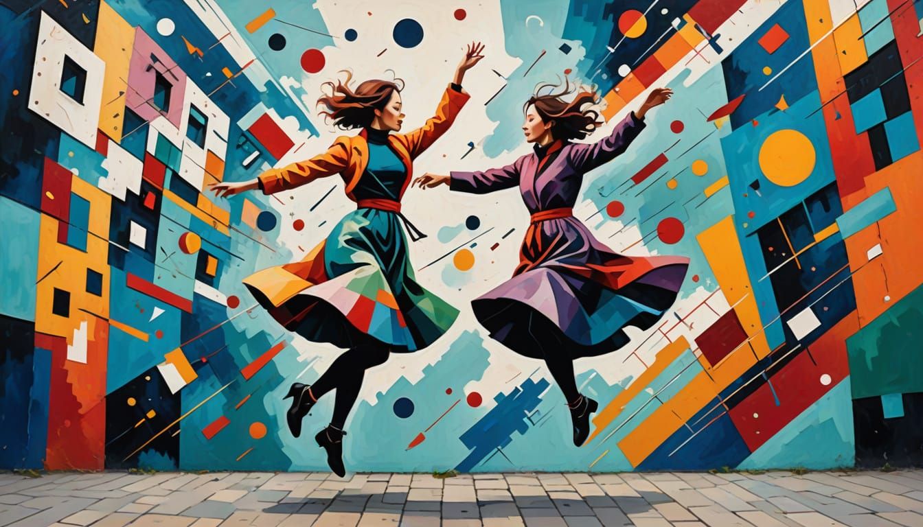 Vibrant Urban Dance in Kandinsky Style