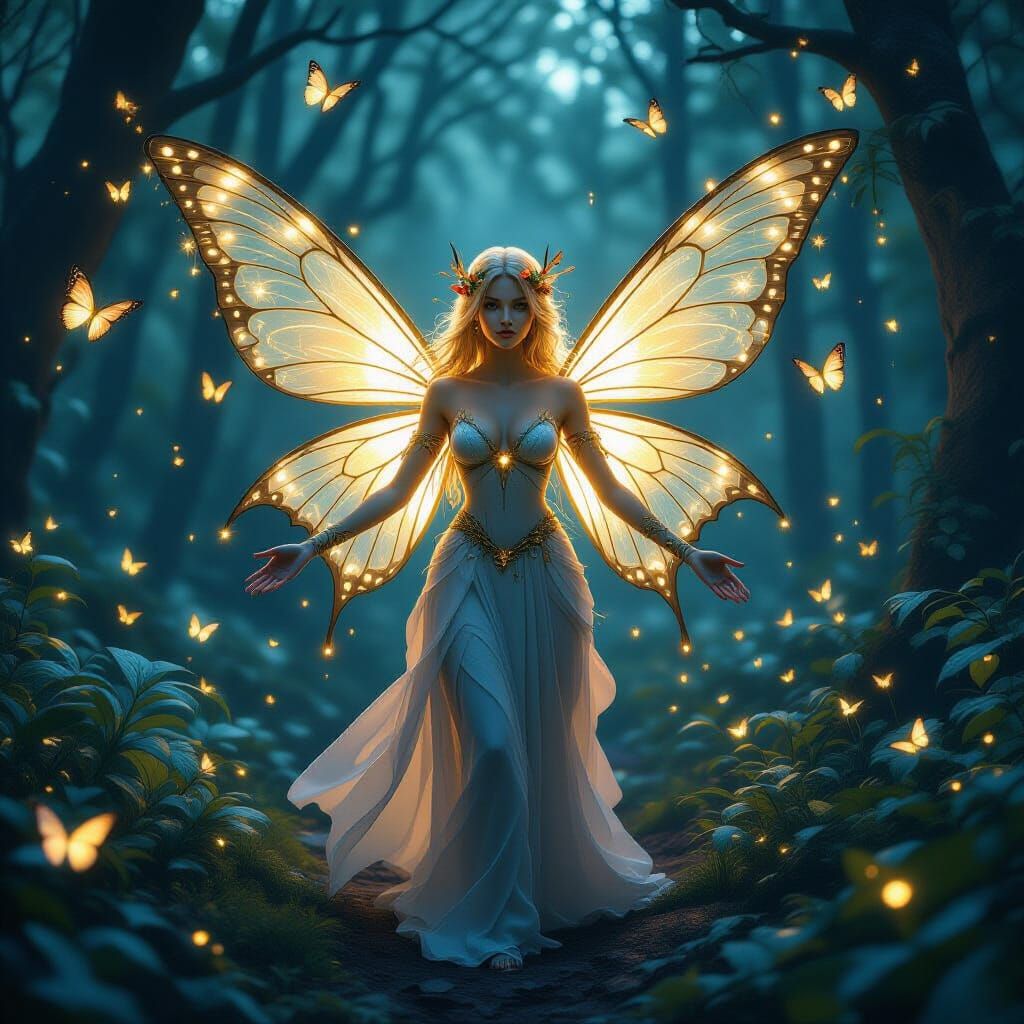 Glowing Fairy in Mystical Twilight Forest