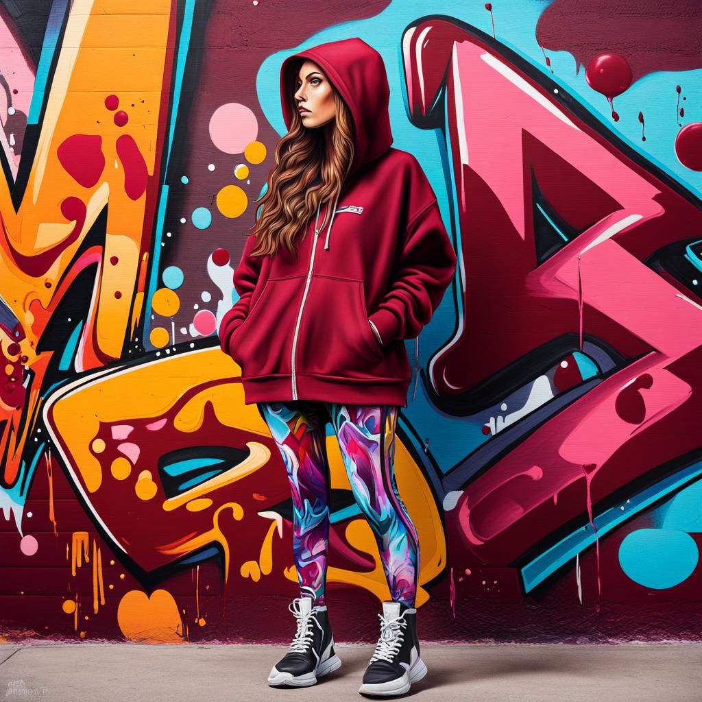 Woman in Graffiti Art Style with Hoodie
