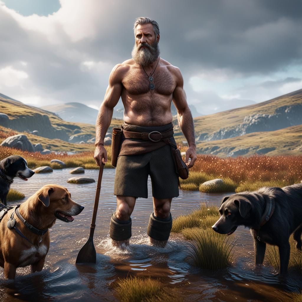 Scottish Laird Bathes in Moorland Stream: 3D Cinematic