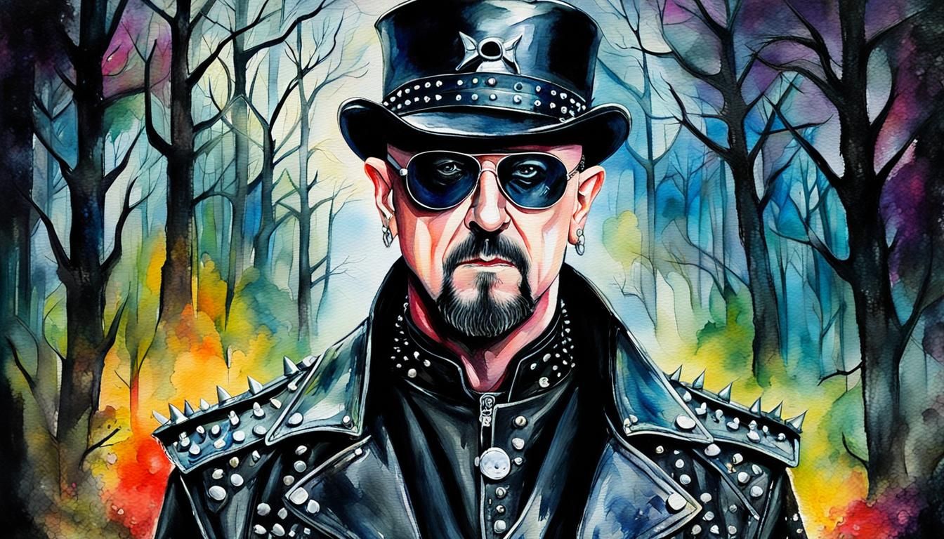 Rock Singer in Gothic Forest, Watercolor Portrait