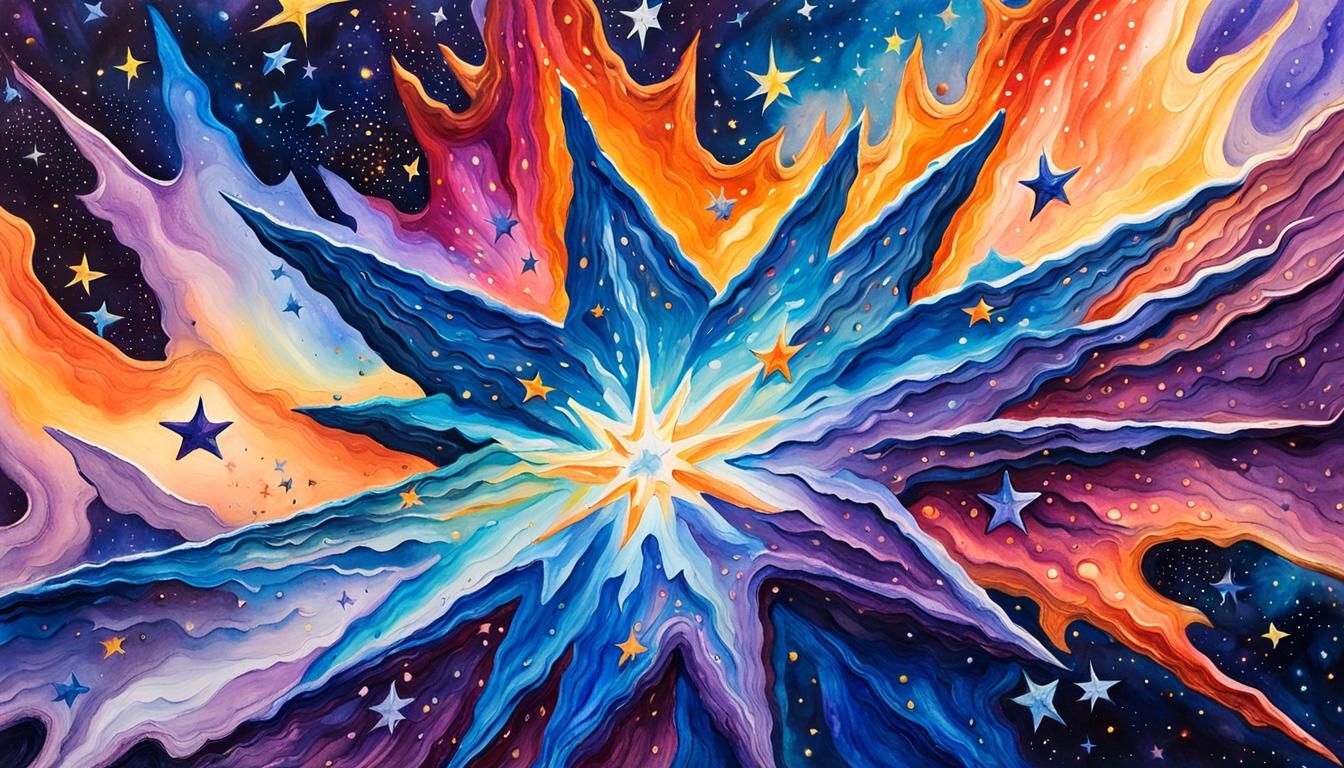 Intense Blue Star Cluster in Impressionist Gouache Style