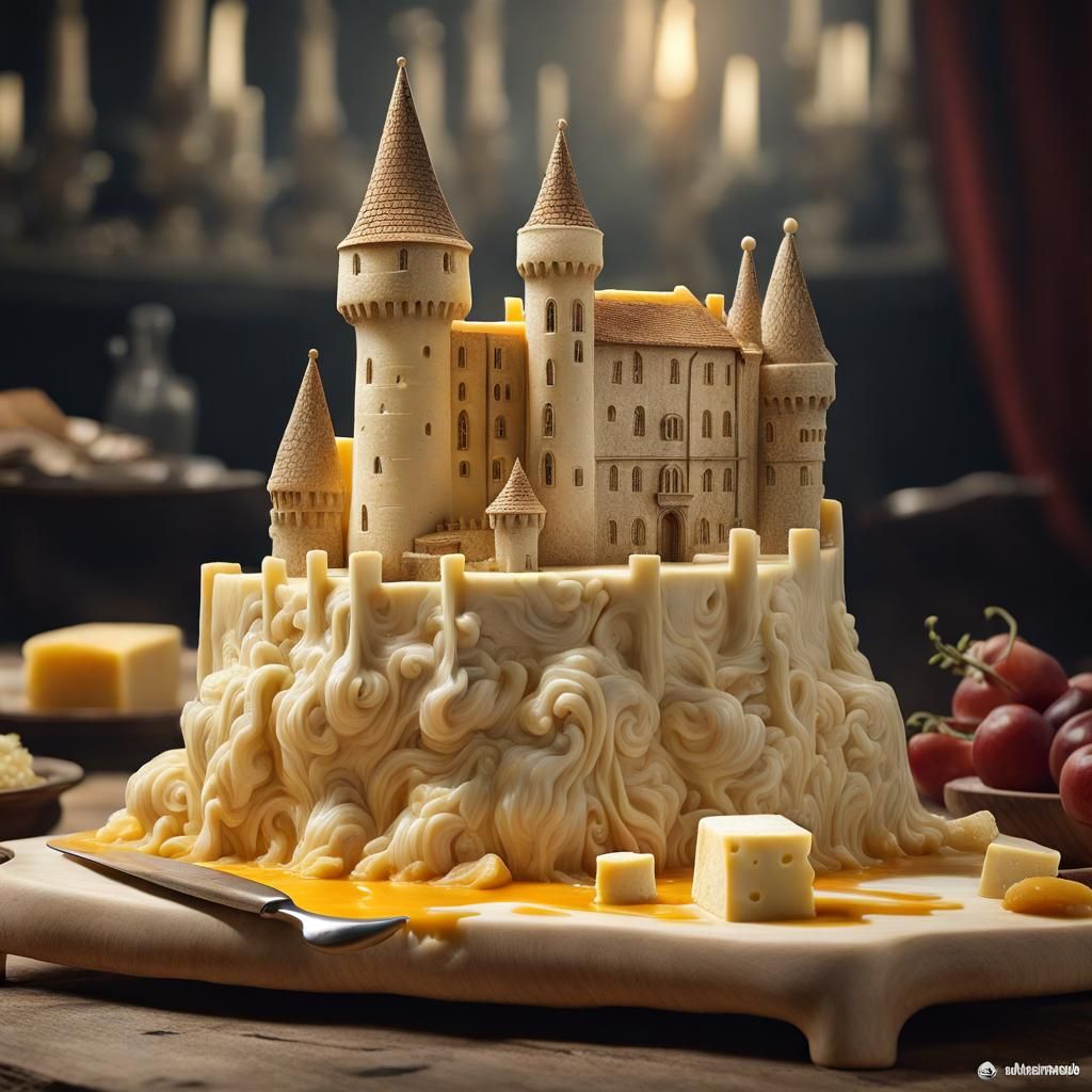 Cheese Castle Sculpture, Surrealist Food Art