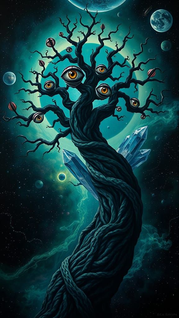 Surreal Cosmic Tree in Gradient Hues