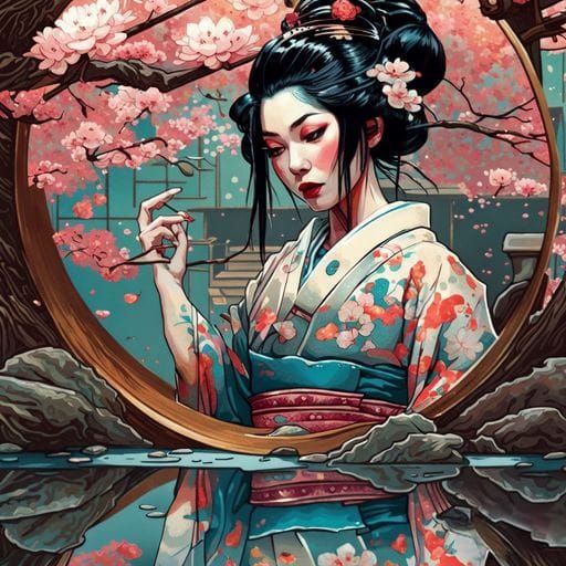 Geisha in Sakura Garden: Japanese Art