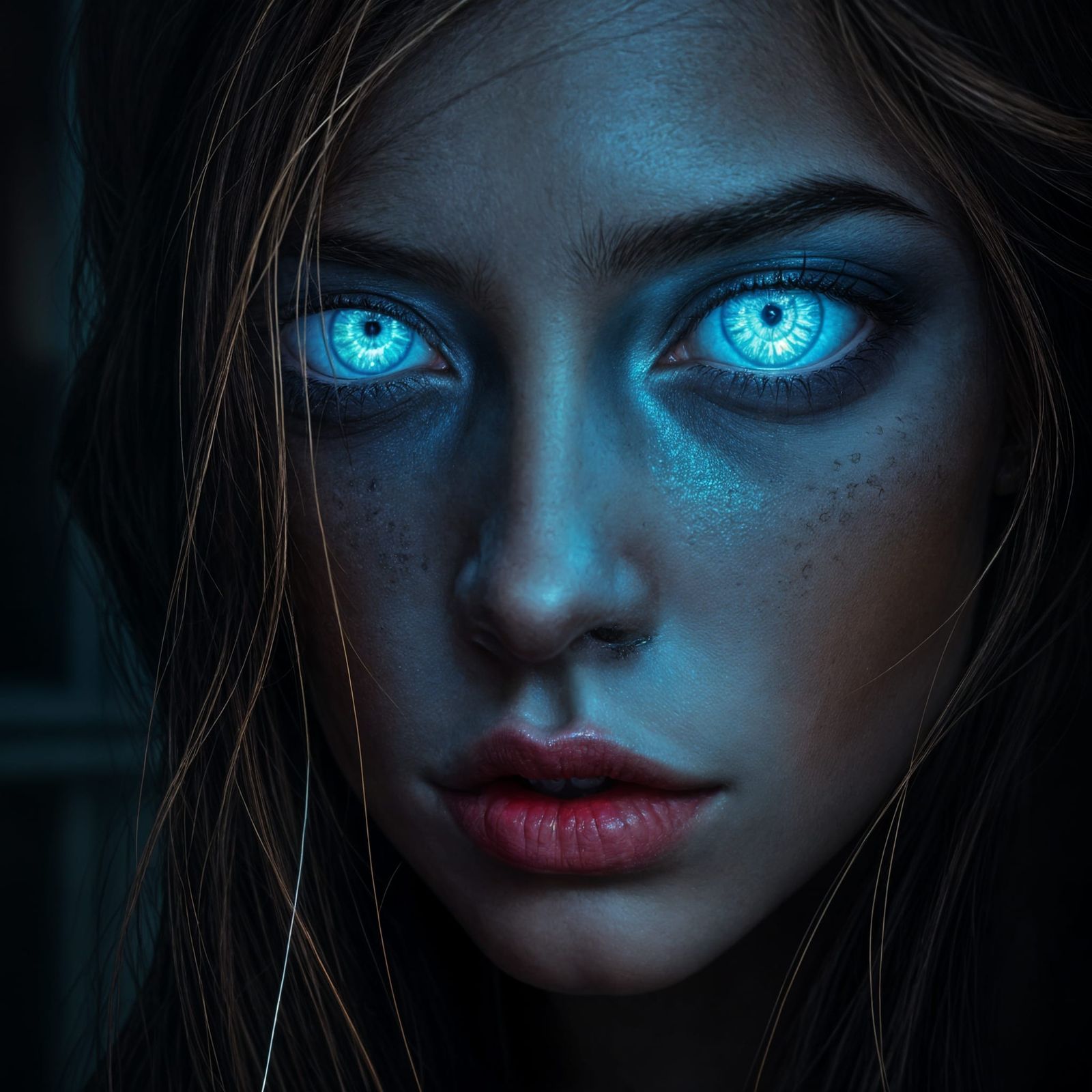 The shimmering blue glow of her eyes convinced me that she wasn’t human