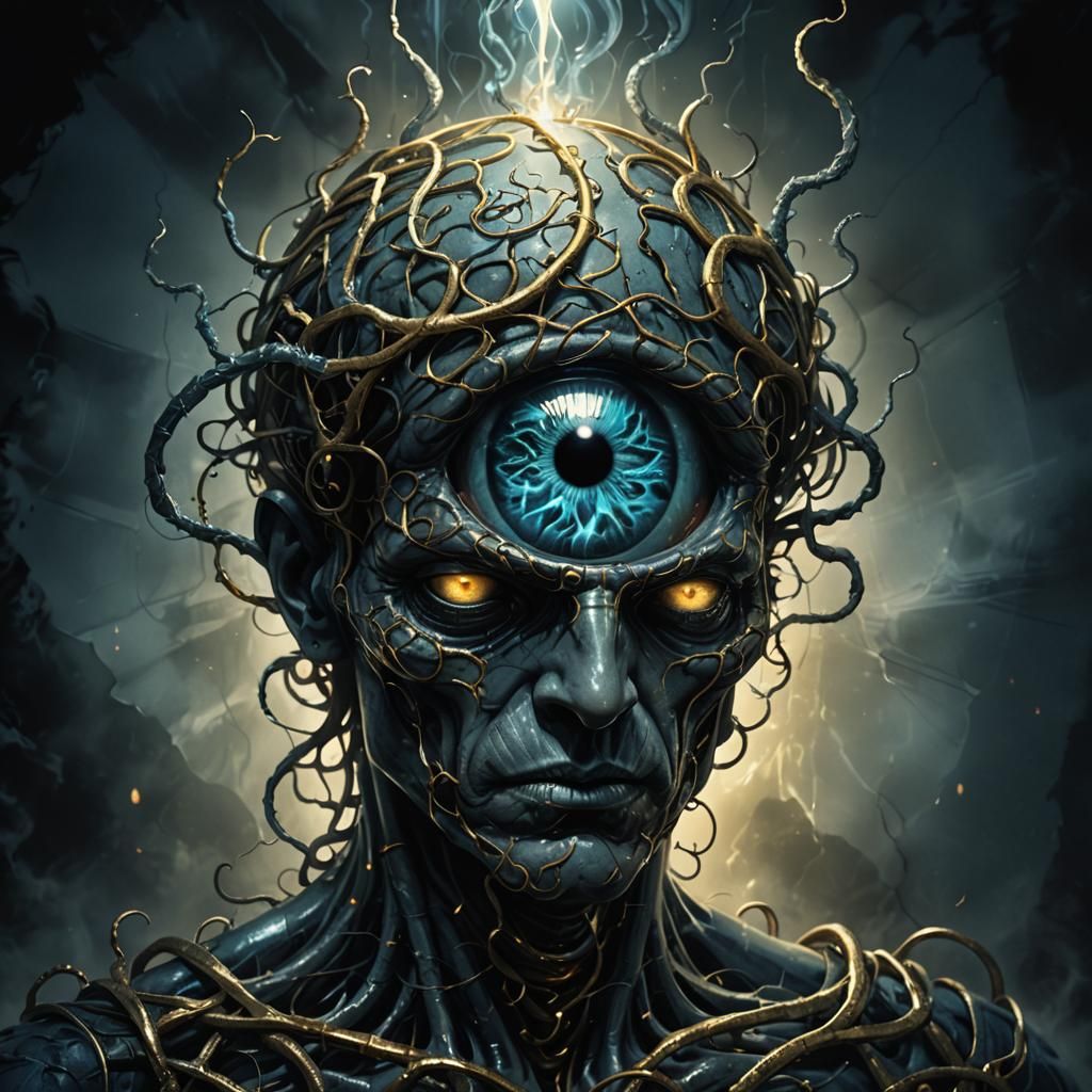 Biomechanical Brain in Glass, Dark Fantasy Illustration