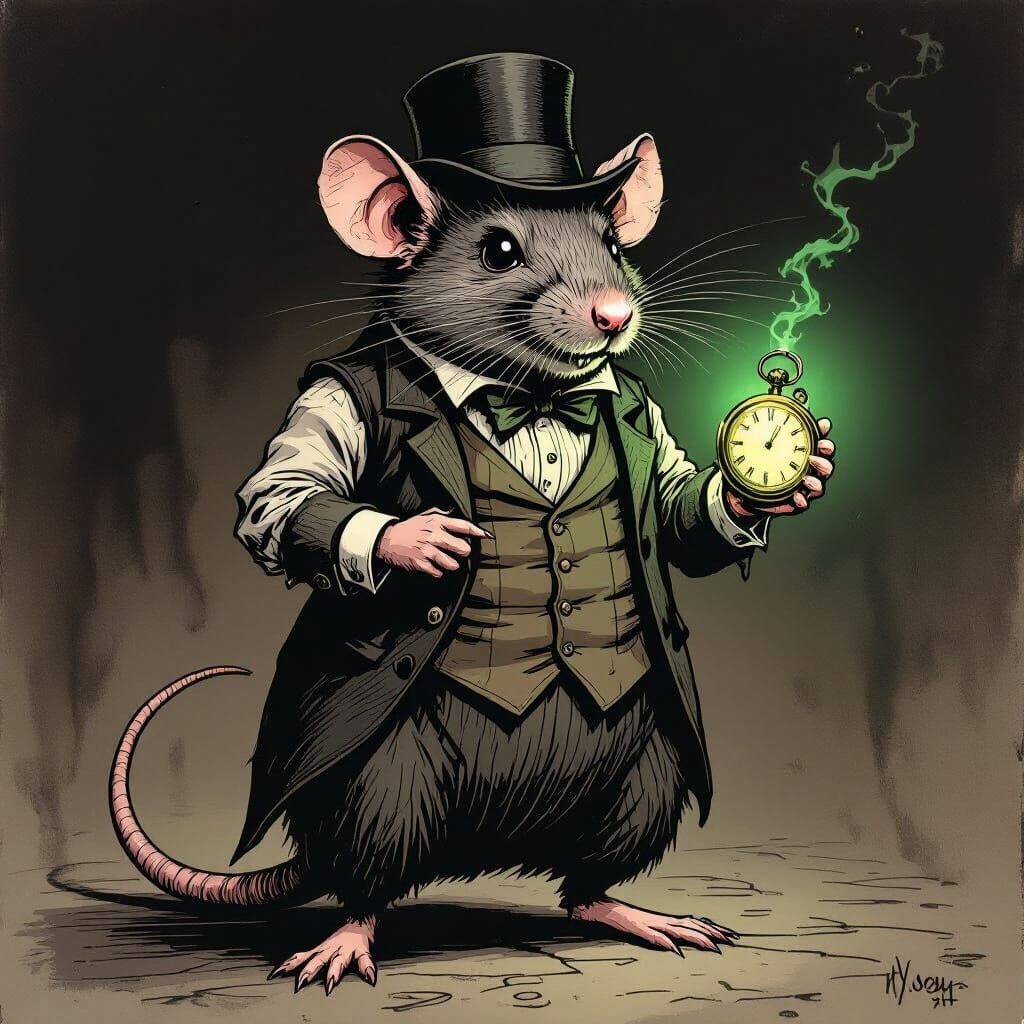 Giant Rat in Gothic Style with Glowing Watch