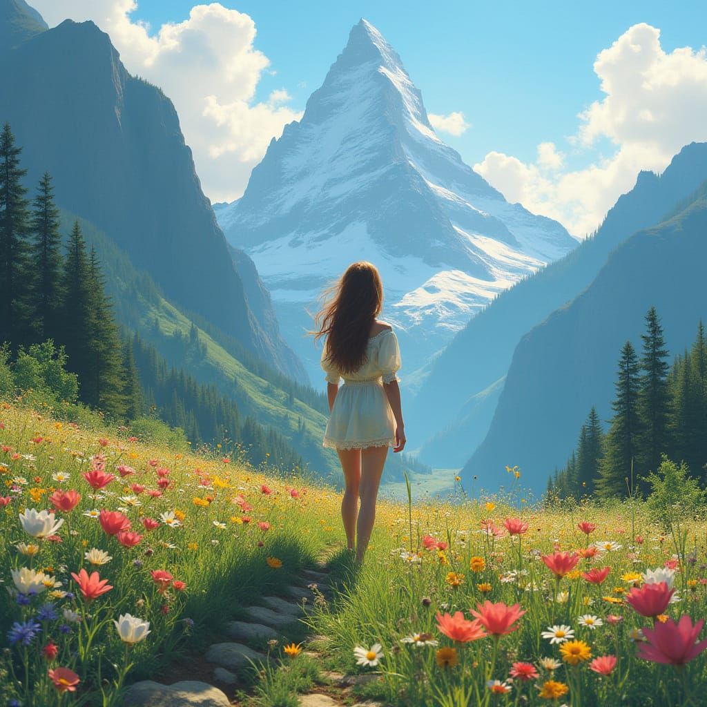 Serene Meadow Scene in Bob Ross Style