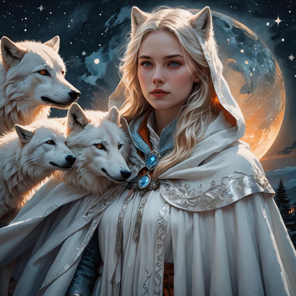 Girl and Wolf Portrait in Dreamy Digital Art