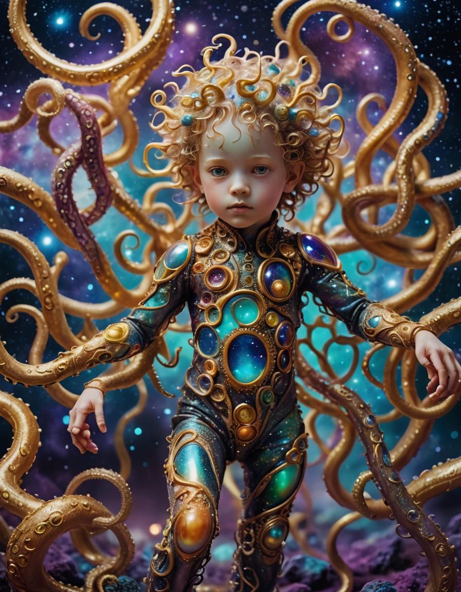 Surreal Tentacle Child in Cosmic Dreamscape
