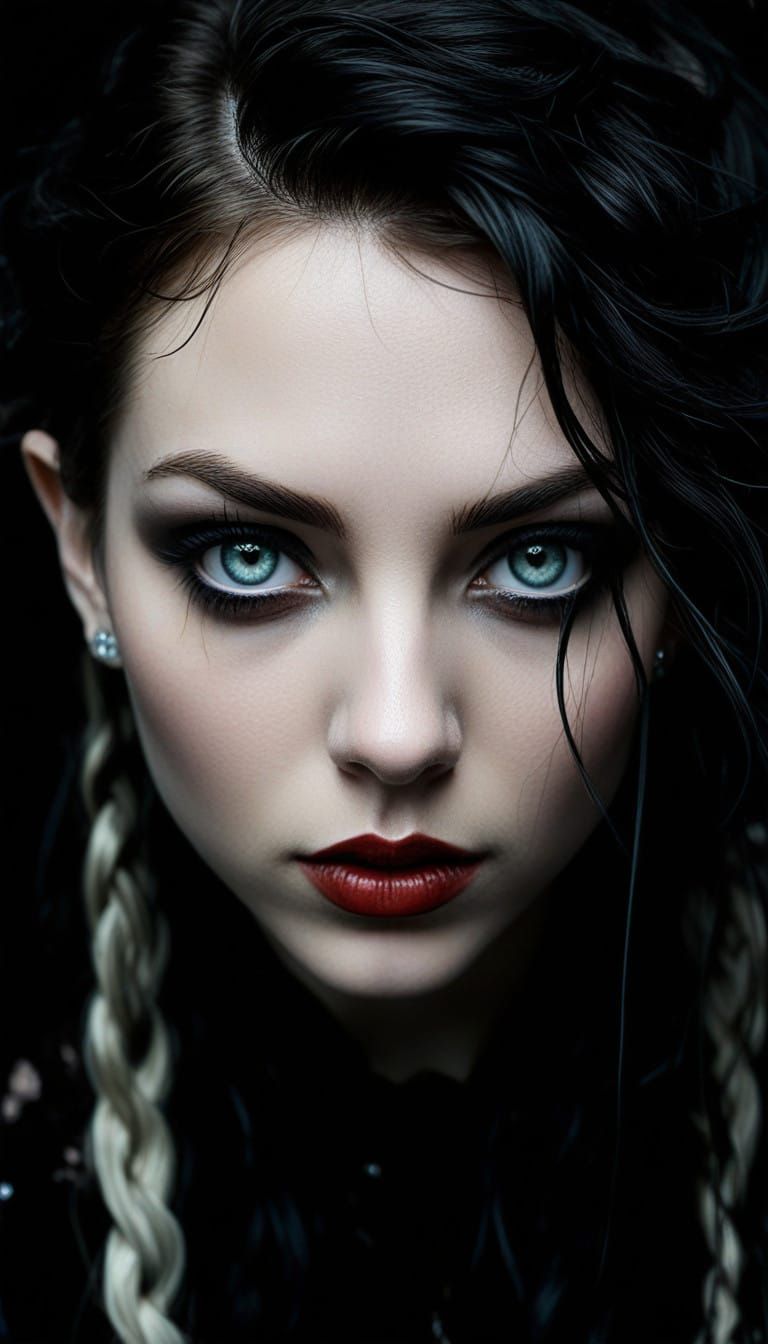 Gothic Goddess with Emerald Eyes and Cobalt Streak