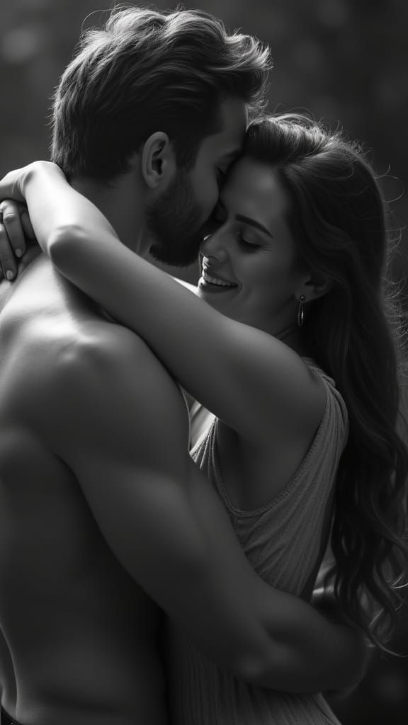 Intimate Grayscale Embrace: A Moment of Connection