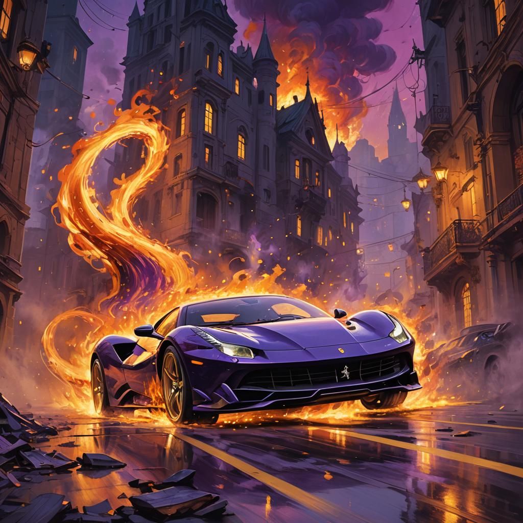 Flaming Ferrari Races Through Dark Fantasy Realm